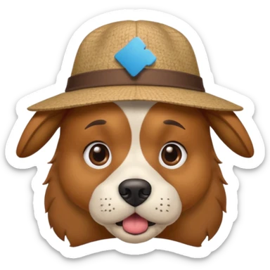 confused dog with a hat sticker