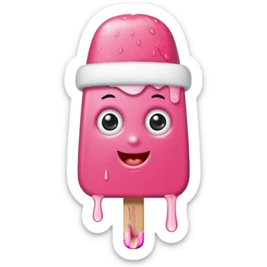 happy pink popsicle with eyes and white beanie sticker