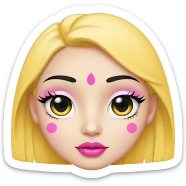 Yellow face with cute eyes pink lips and black dot shaped bindi sticker