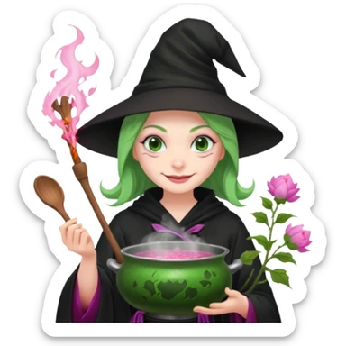 green witch cooking potion😈🌸 sticker