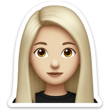 girl with long brown hair, bangs, blue eyes, black sweater, pale skintone sticker