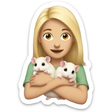 blonde girl holds three hamsters in her arms sticker