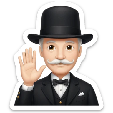 very big white moustachhe and typical 1900 black elegant clothes and hat . politician pose uses hands sticker