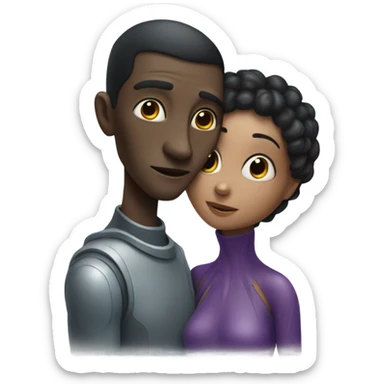 alien woman hugs man sticker