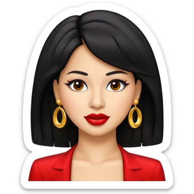 Selena Quintanilla emoji with iconic hairstyle, red lipstick, glamorous stage outfit sticker