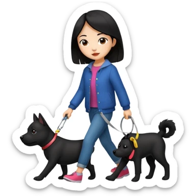 Asian girl walking black dog sticker