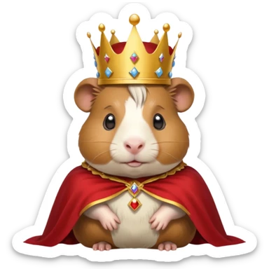 guinea pig king wearing a royal crown and cape, cute and expressive sticker