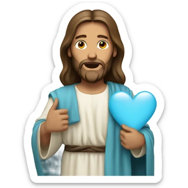 Jesus holding a light blue heart  sticker