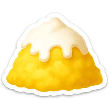 Remove the background and keep only the yellow shaved ice with white syrup. The style should resemble emoji style with a transparent background. sticker