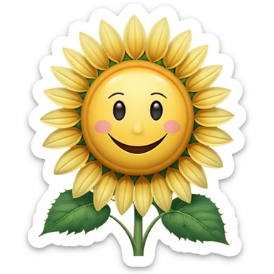a sunflower with a white disc in the middle and a smiley face sticker