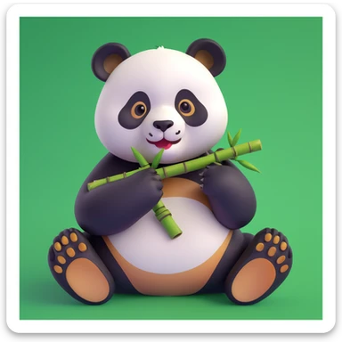panda eating bamboo in forrest background, close up pose sticker