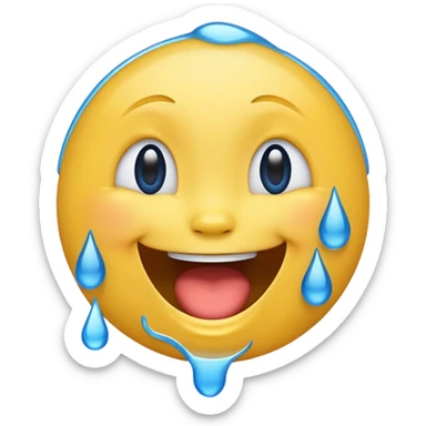 Emoji, yellow round laughing face, blue tears of joy on it  sticker