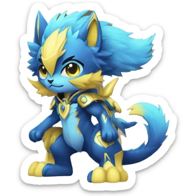 Anthro-Edgy-Cool-Blue-Yellow-Contrast-Colors-Fantasy-Fur-Sona-Chibi-Shiny-Fakémon-Hybrid full body sticker