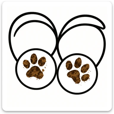 Make the two black puppy paws look muddy, keep the black heart around them and original style (original style slug: sticker) sticker