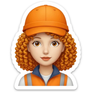 curly haired woman with orange cap sticker