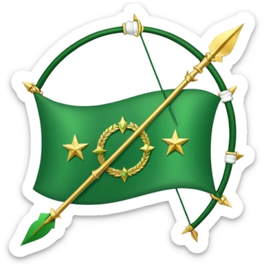 The Circassian flag has a green background with twelve gold stars forming an arc that looks like a bow. There are three crossed arrows in the center of the flag. sticker