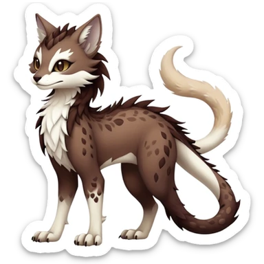 Kawaii dark edgy brown beige white fantasy ethereal feline-vernid-sergal-fursona animal creature with a tufted tail full body with intricate markings  sticker