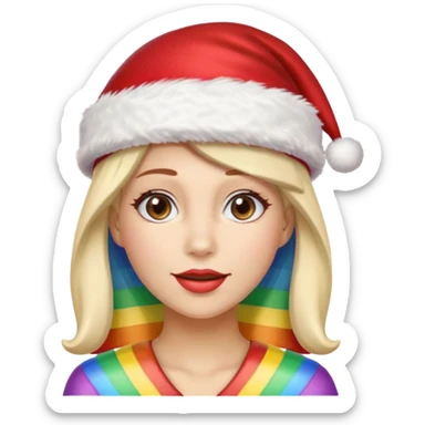 women santa with party cap rainbow cap 
   sticker