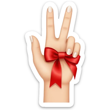 index finger with red ribbon sticker