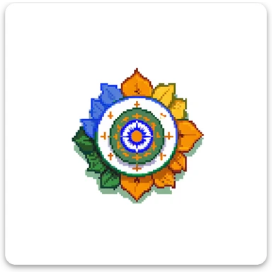 Indian flag with saffron, white, and green horizontal stripes and blue Ashoka Chakra wheel in center sticker
