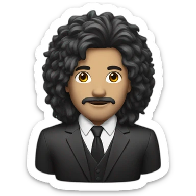 White man with black lion's mane hair and wearing a suit sticker