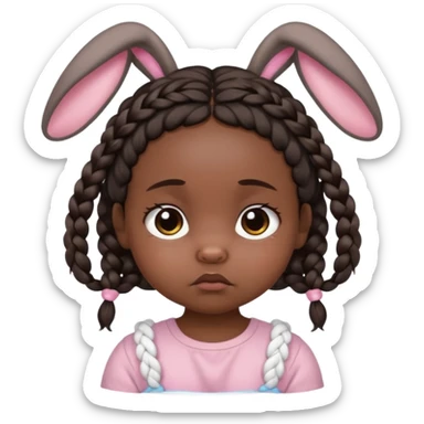 bunny ear accessory wearing baby braided dark hair sad  sticker