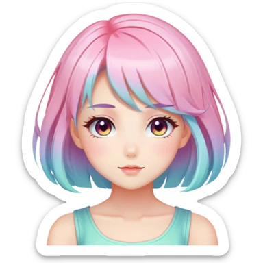 Gorgeous Beautiful Blushing Petite Colorful-Shiny-Pastel-Fairy-Soarkle-Anime-Lady with beautiful gradient pastel hair aesthetic sticker