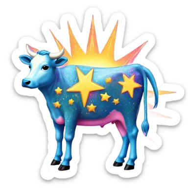 Lisa frank glitter sun star rainbow cow sticker
