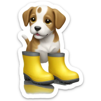 Puppy wearing yellow rain boots  sticker