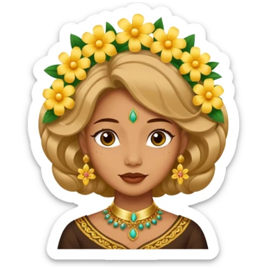 women with tan skin, wearing traditional Javanese hair with bouncy flowers, and wearing paes sticker