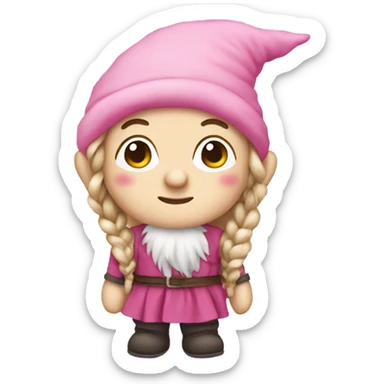 a pink gnome plushie with braids sticker