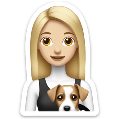 Blonde woman holding a black brown and white jack russell terrier sticker