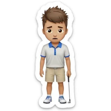 Handsome male.short messy brown hair.mowhawk hairstyle. wearing golf shirt and shorts.crying. garden background  sticker
