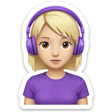 blonde girl with purple headphones and tshirt  sticker