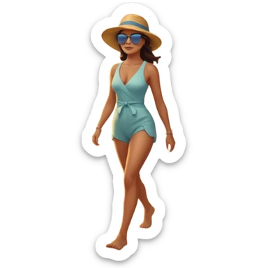 A strong woman walking alone on a serene beach at sunrise, waves touching her feet, feeling empowered and peaceful, cinematic lighting, inspirational mood, ultra-detailed, 8k” sticker