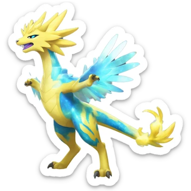 Celestial Powerful Nebula-Crystallic Colorful Vibrant Colors Flying Advanced Zeraora-Aurorus-Fakémon-Legendary-Pokémon-Creature Full Body sticker