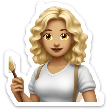 Blonde artist painting sticker