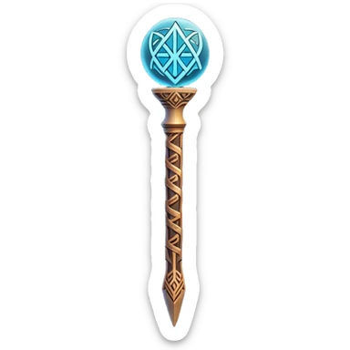 Clash of Clans aesthetic: Cinematic Playful Magic Staff Emoji, rendered in a 3D vector-style similar to standard emojis with minimal shading and bold, simplified shapes. A compact, isometric enchanted staff with intricate runic carvings and a glowing orb at its tip, softly glowing with a mystical arcane charm. Simplified yet unmistakably iconic, highly detailed and consistent, glowing with a soft radiant glow and high shine. Stylized with a touch of legendary sorcery and a soft glowing outline, capturing the essence of a powerful magic staff with a friendly, playful vibe! sticker