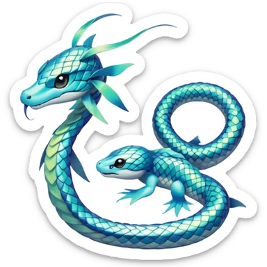 Sleek Serpentine Aquatic Ribbon-bodied Elegant Pokémon-Fakémon-Digimon-Creature, (full body) sticker