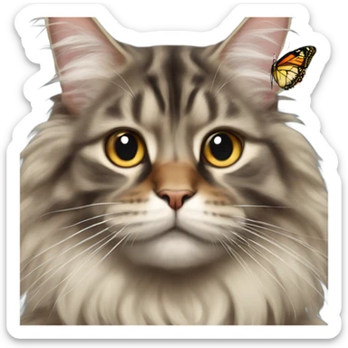 Maine Coon with a stupid face and butterfly on his nose sticker
