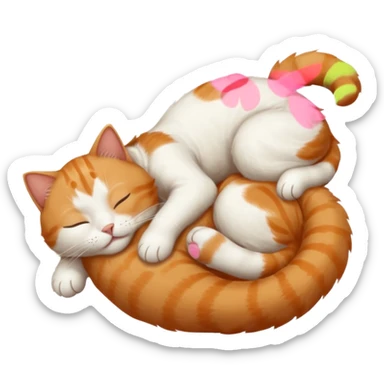 ginger and white small cat eyes closed lying down upside down with paws stretched out in different directions sticker