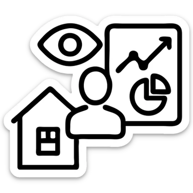 Ícono de real estate que refleje que trabajamos con una estrategia personalizada con visión de ROI y que nuestro método de trabajo nos permite ayudarte a tomar decisiones basadas en datos, rentabilidad y lifestyle. sticker