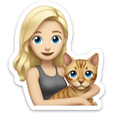 Blonde male with blue eyes and blonde female holding bengal cat  sticker