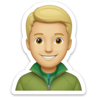 A yellow skintone man wearing a zipped up green jacket sticker