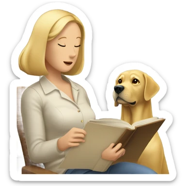 Golden lab reading a book but woman blocking the words sticker