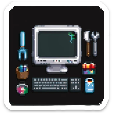 Badge with computer monitor and tools for IT support sticker