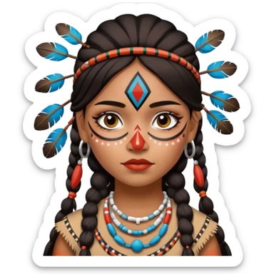Chica indígena con maquillaje tradicional de indígenas con puntos y rayas sticker