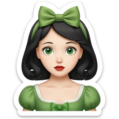 snow white with green dress hair bow and green eyes sticker