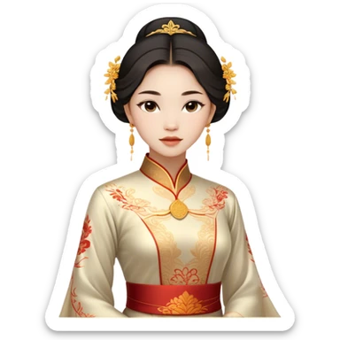 Cinematic Realistic Áo Dài Portrait Emoji, depicted as an elegant traditional Vietnamese dress with flowing graceful lines and delicate patterns, rendered with rich textures and soft ethereal lighting that captures its timeless beauty. sticker
