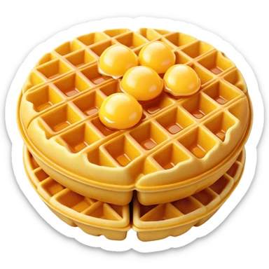 3D rendered hyper-realistic Hong Kong egg waffle with golden brown bubbles, vibrant yellow color, candy-like glossy texture, detailed crispy exterior, soft lighting, fun playful presentation sticker